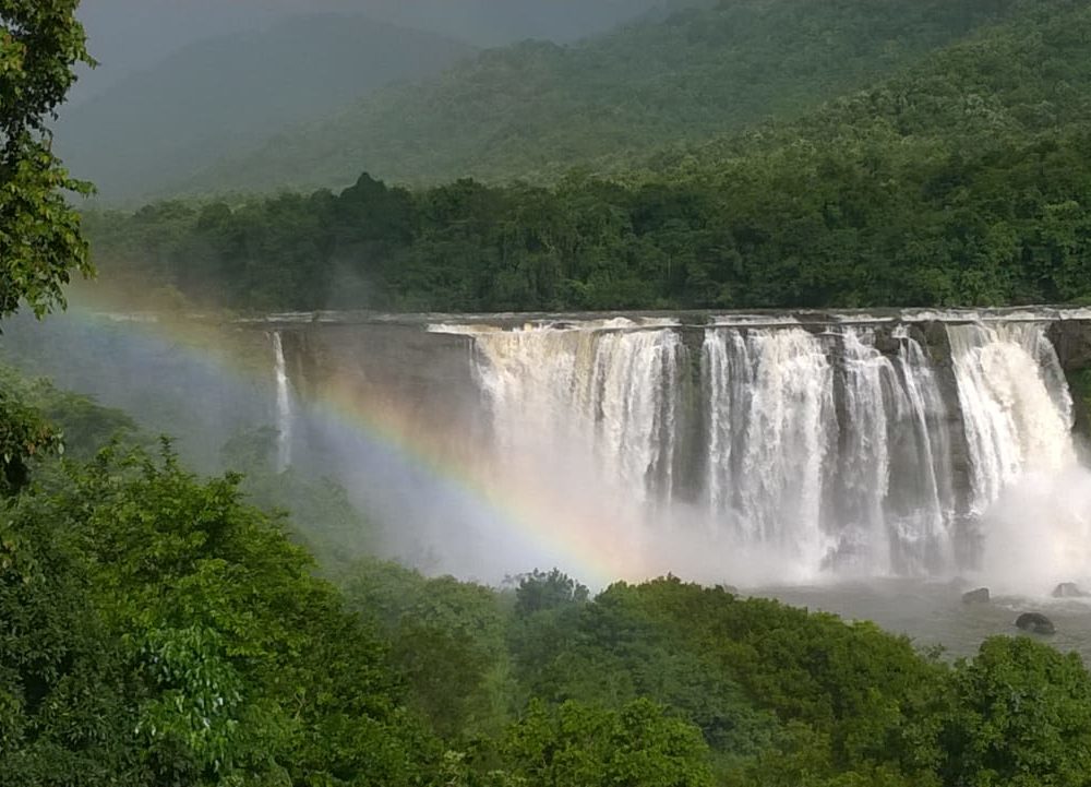 Athirappilly waterfalls with rainbow